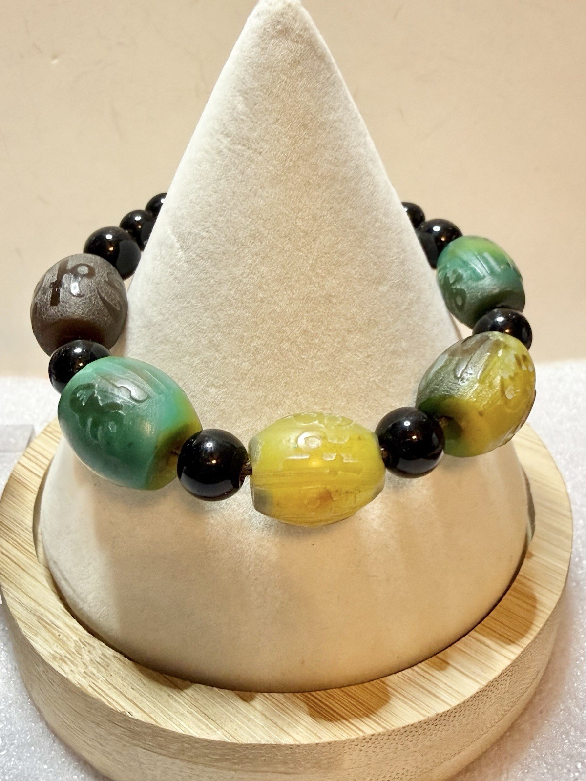GEMSTONE Beaded Drawstring Adjustable Bracelet & Mated 2” Dangle Earrings