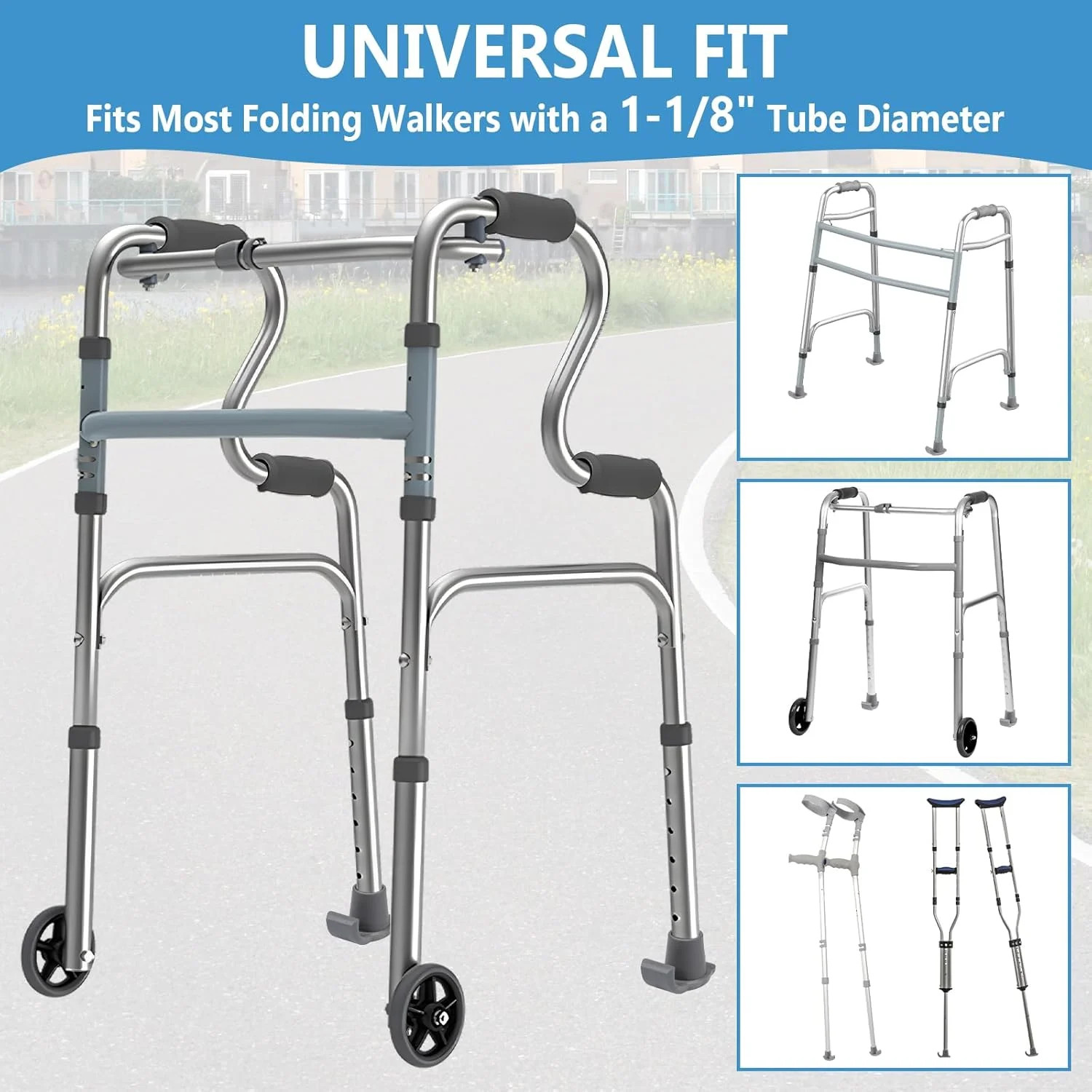 2 Pack Walker Ski Glides for Folding Walkers, Smooth Gliding Replacement Feet, H