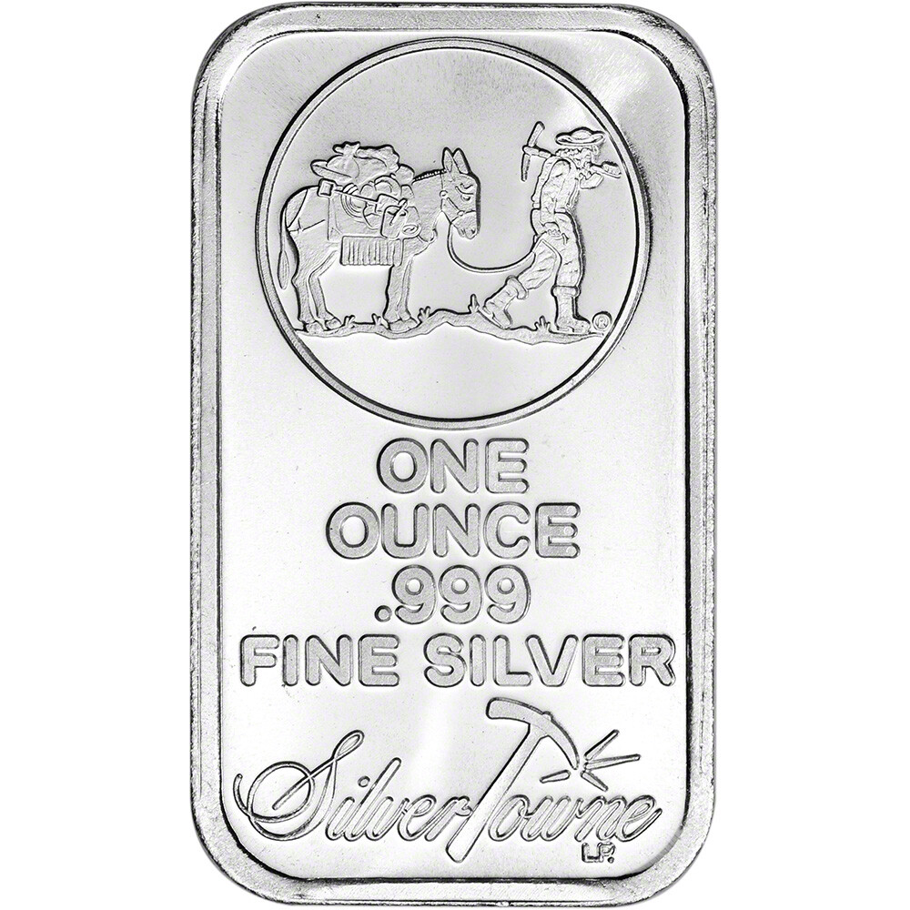 1 oz. SilverTowne Silver Bar - Trademark Prospector Design - 999 Fine
