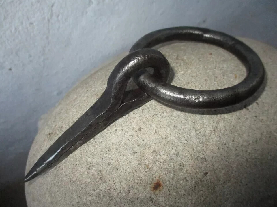 Antique Hook Wrought Tethering Ring on Pin Blacksmith Hardware Hook