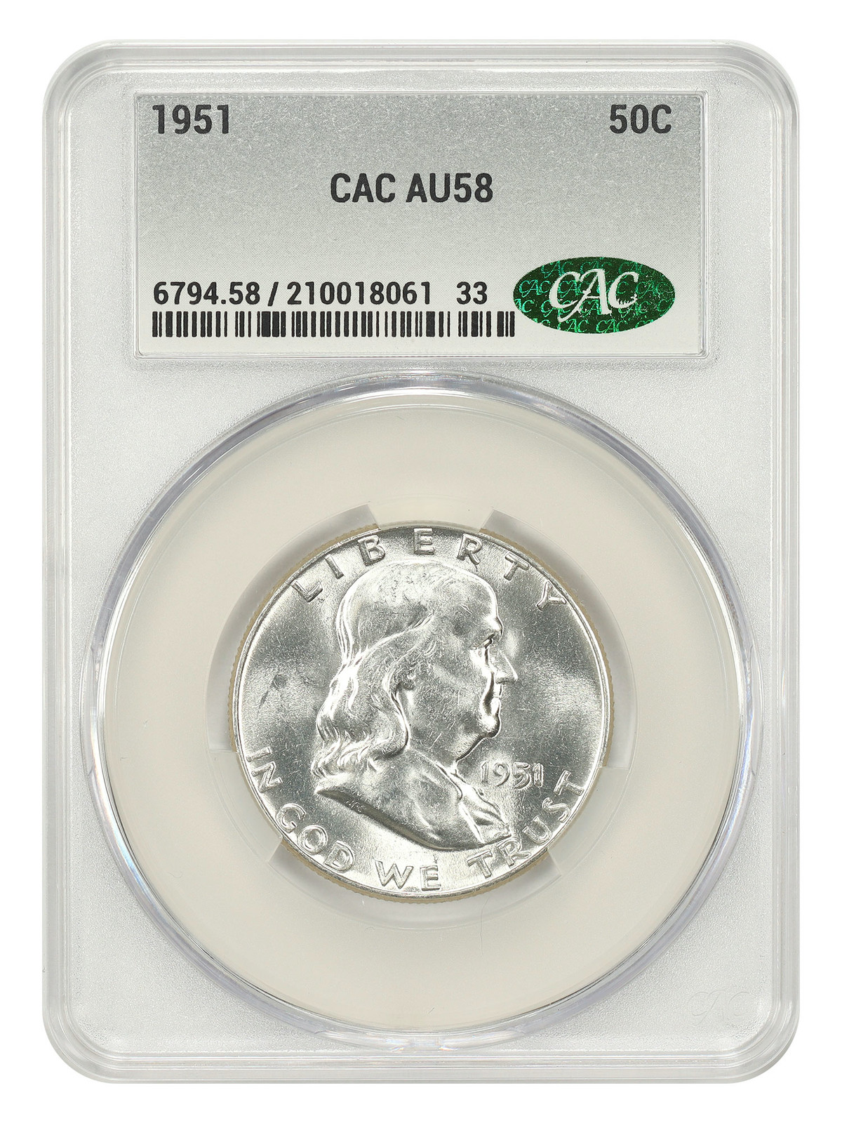 1951 50C CACG AU58 - Franklin Half Dollar
