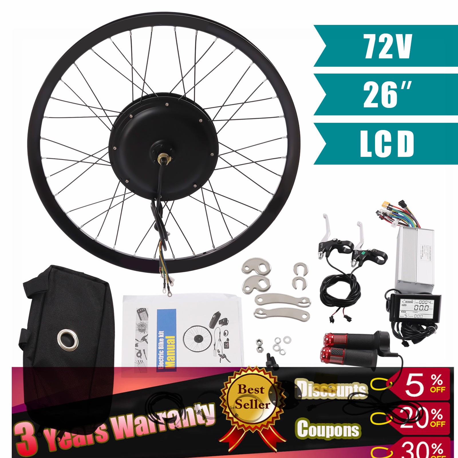 26 inch Rear Wheel 72V 2000W Electric Bicycle Motor E-Bike Hub Conversion Kit