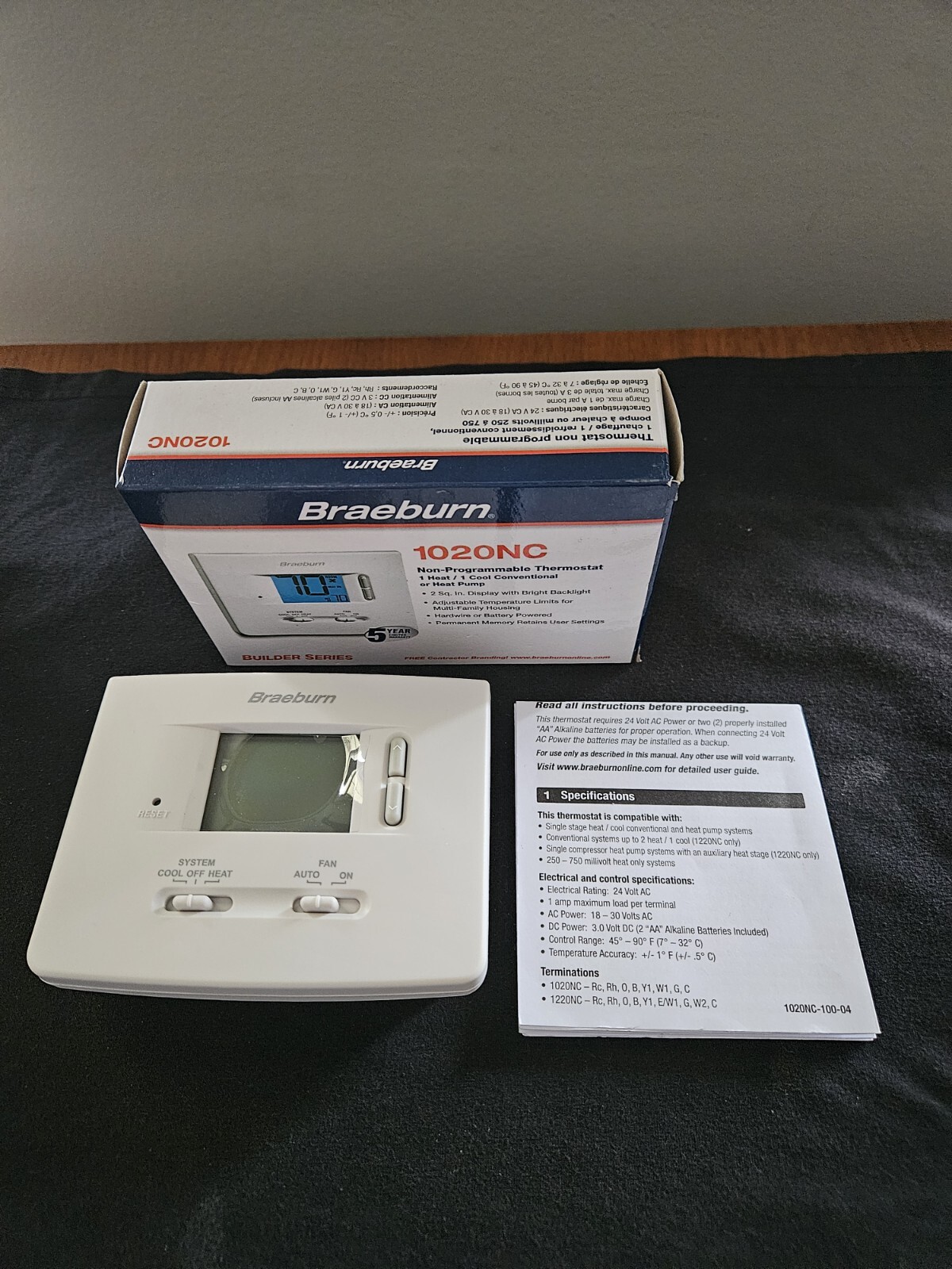 Braeburn Thermostat Non-Programmable 1020NC