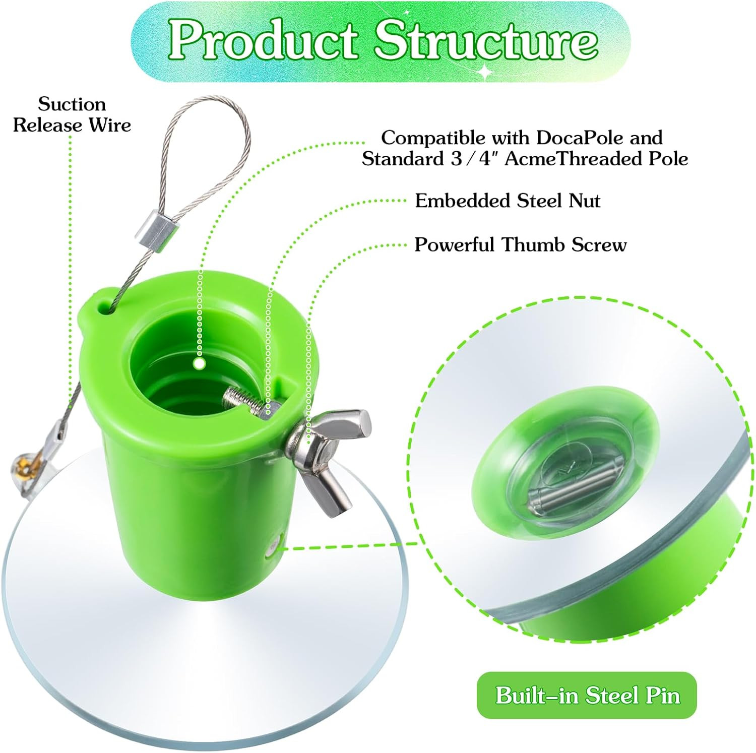 Suction Cup Light Bulb Changer Kit without Pole, High Reach Light Bulb Removal T