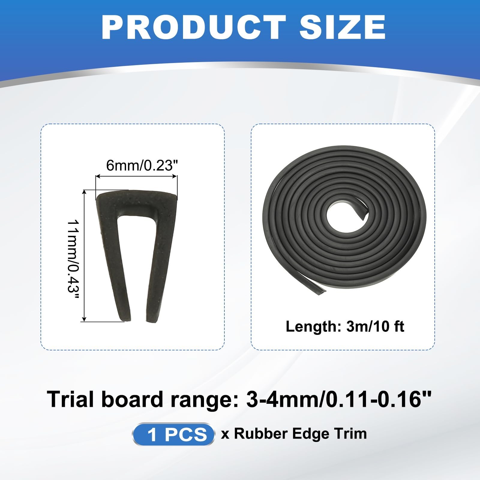 5/32" Rubber Edge Trim, 10 ft Flexible U Channel Edge Guard Protector for She...