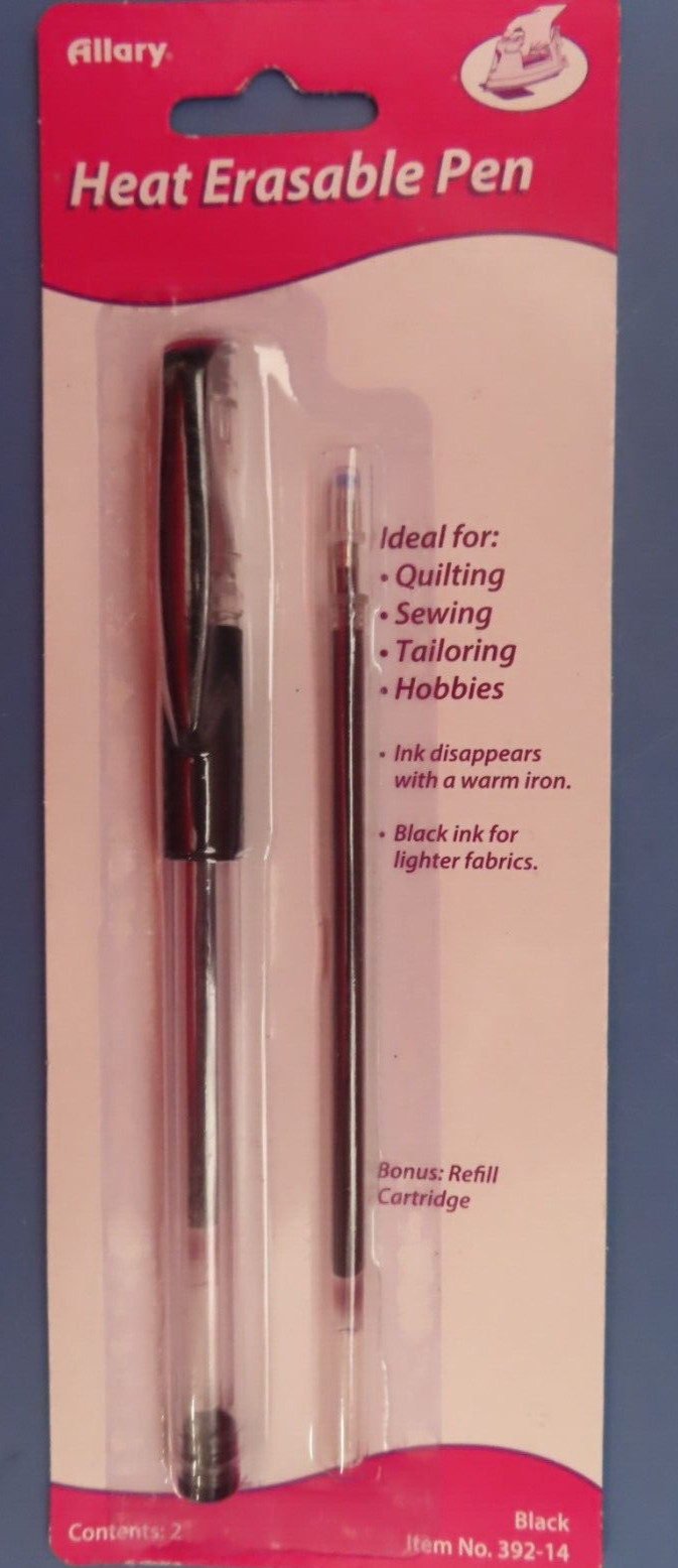 Allary Fabric Marking Heat Erasable Pen w/ Cartridge Refill Black  # 392-14  NEW