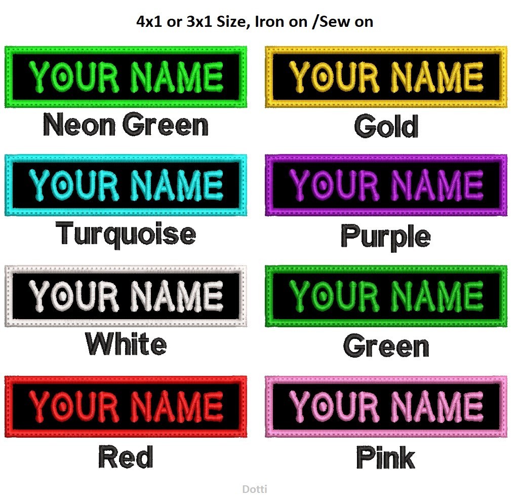 Custom Name Tag Personalized Embroidered Iron on Patch Bikers, Uniforms, Dotti