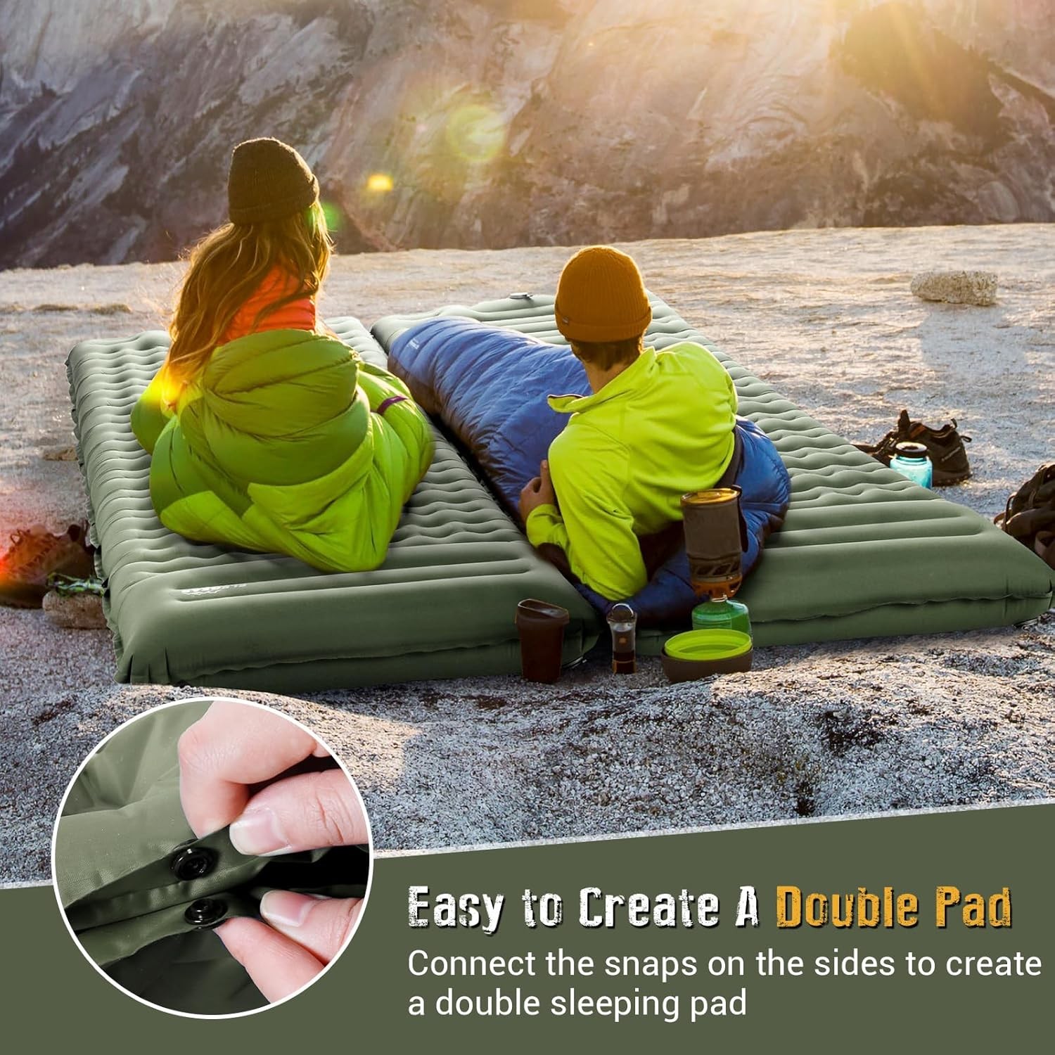 4" Thick Single Sleeping Pad for Camping, Fast Inflating Camping Pad w/ Pillow