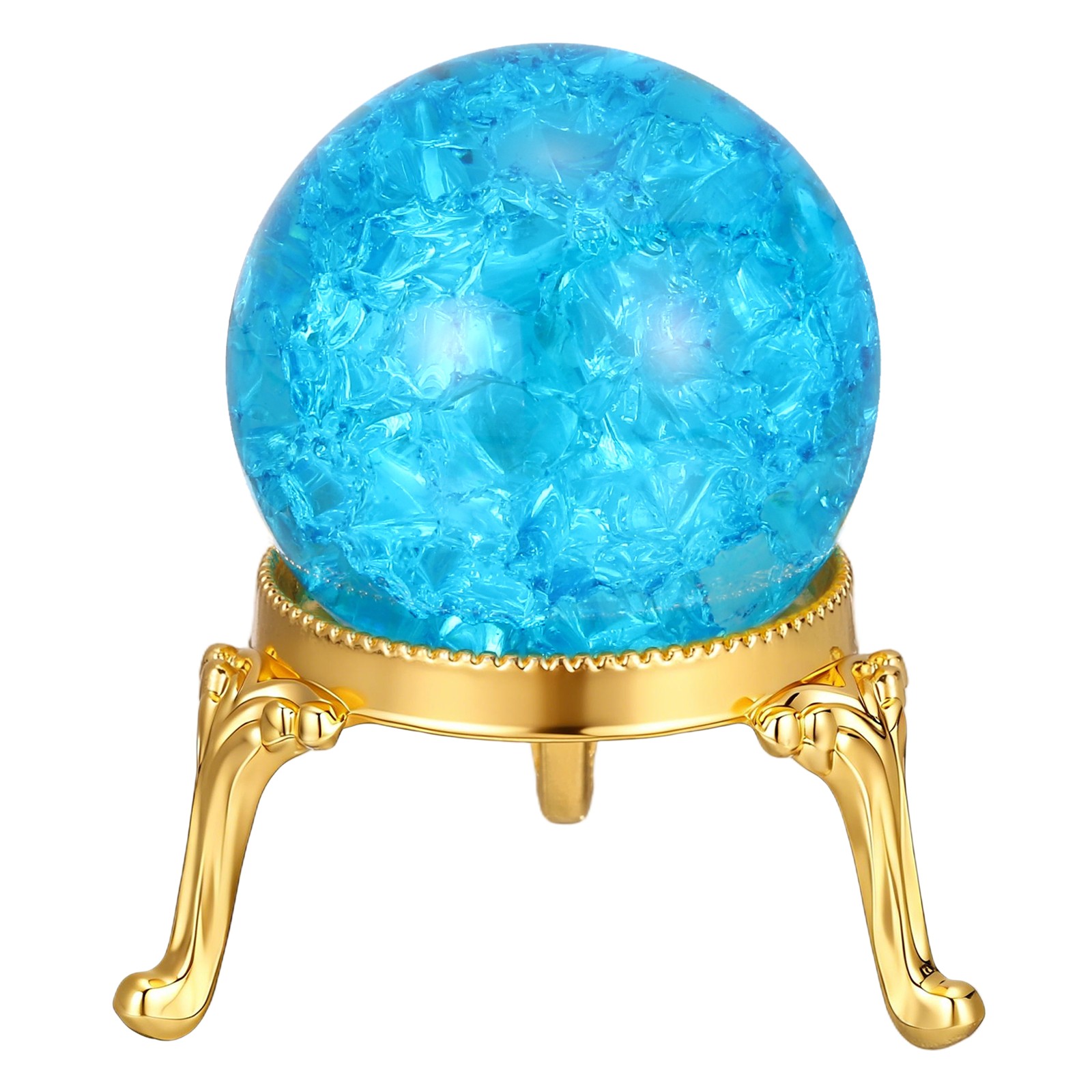 For Crystal Ball 40mm, Frosted Glass Ball with Metal Stand, Lake Blue/Gold