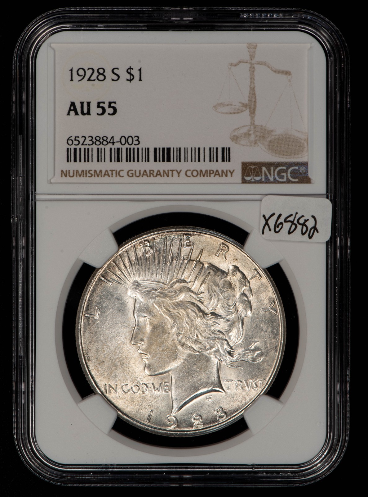 1928-S $1 Silver Peace Dollar - Semi Key Date - NGC AU 55 - SKU-X6882