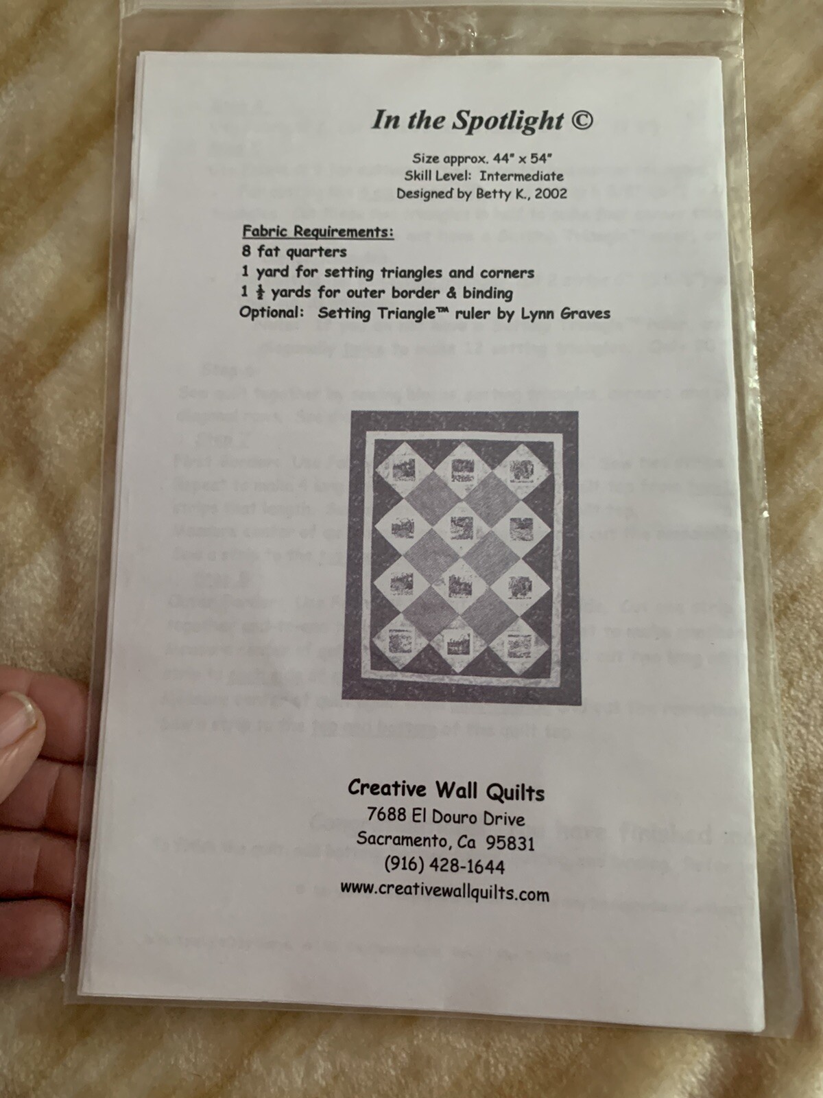 IN THE SPOTLIGHT Creative Wall Quilts PATTERN Betty K FREE SHIPPING!