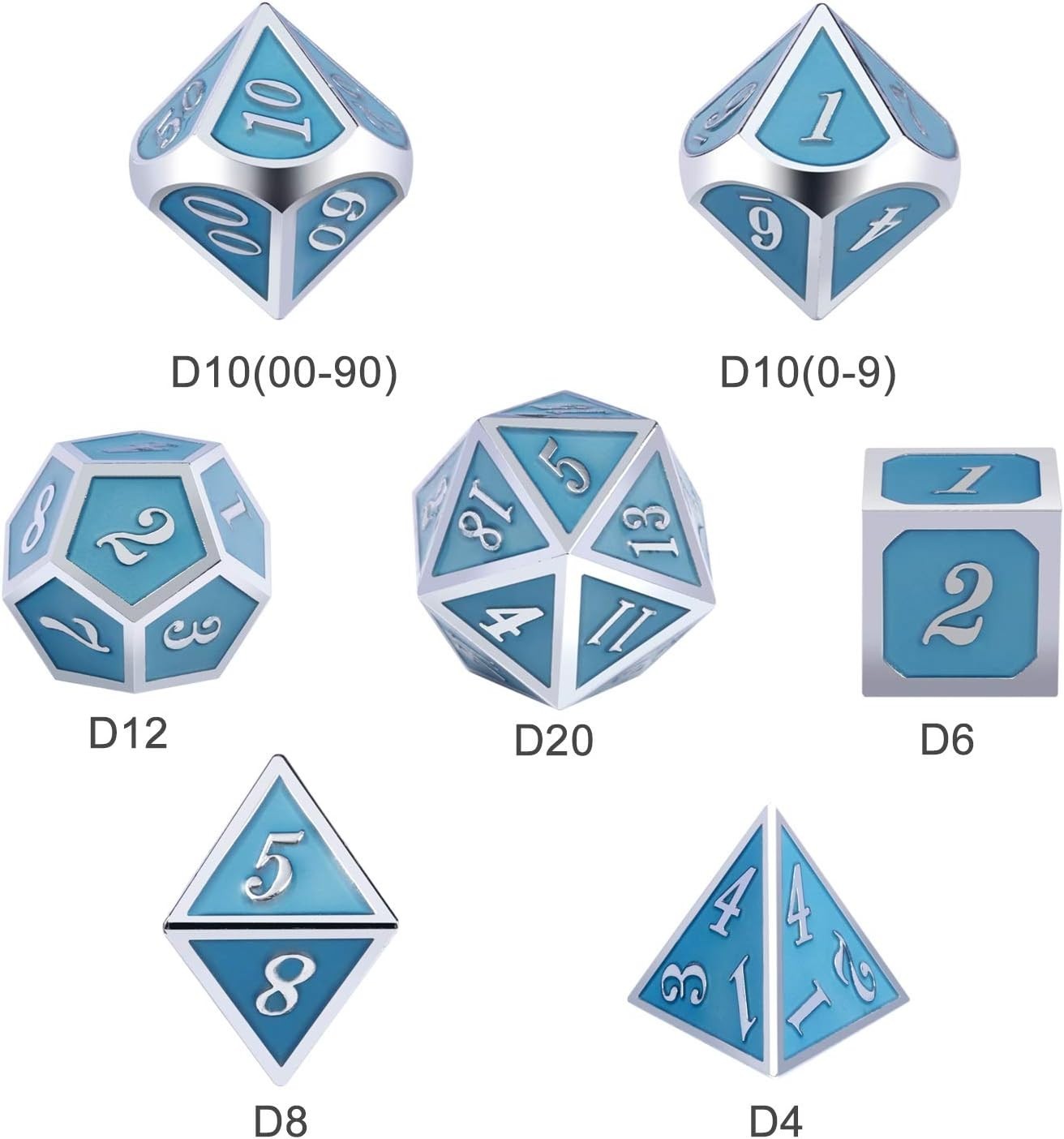 D&D Metal Dice Set with Glowing Effect