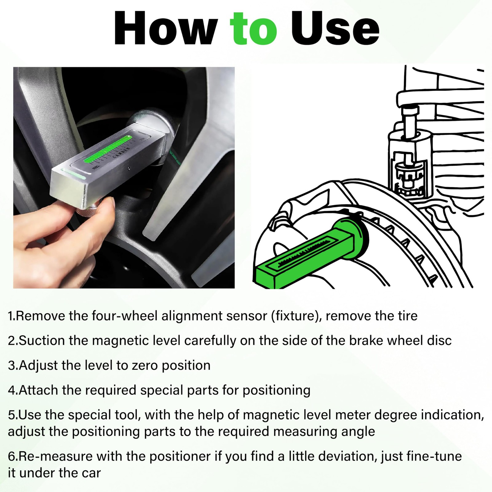 Sixzoo Wheel Alignment Tool, Universal Camber Alignment Tool, Adjustable Magneti