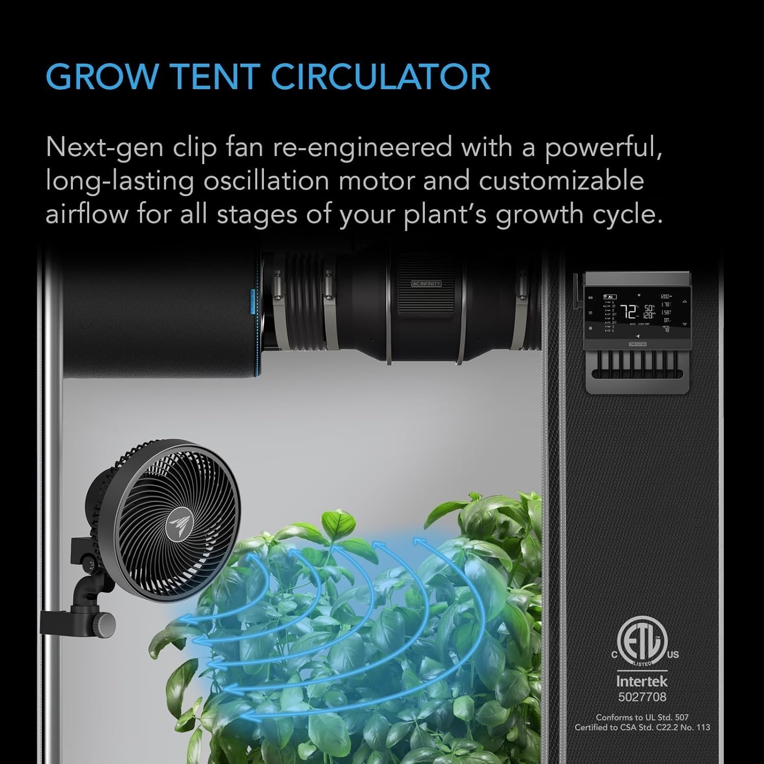 CLOUDRAY EC Motor Clip Fan - 10-Level Oscillation & Smart App Control for Growth