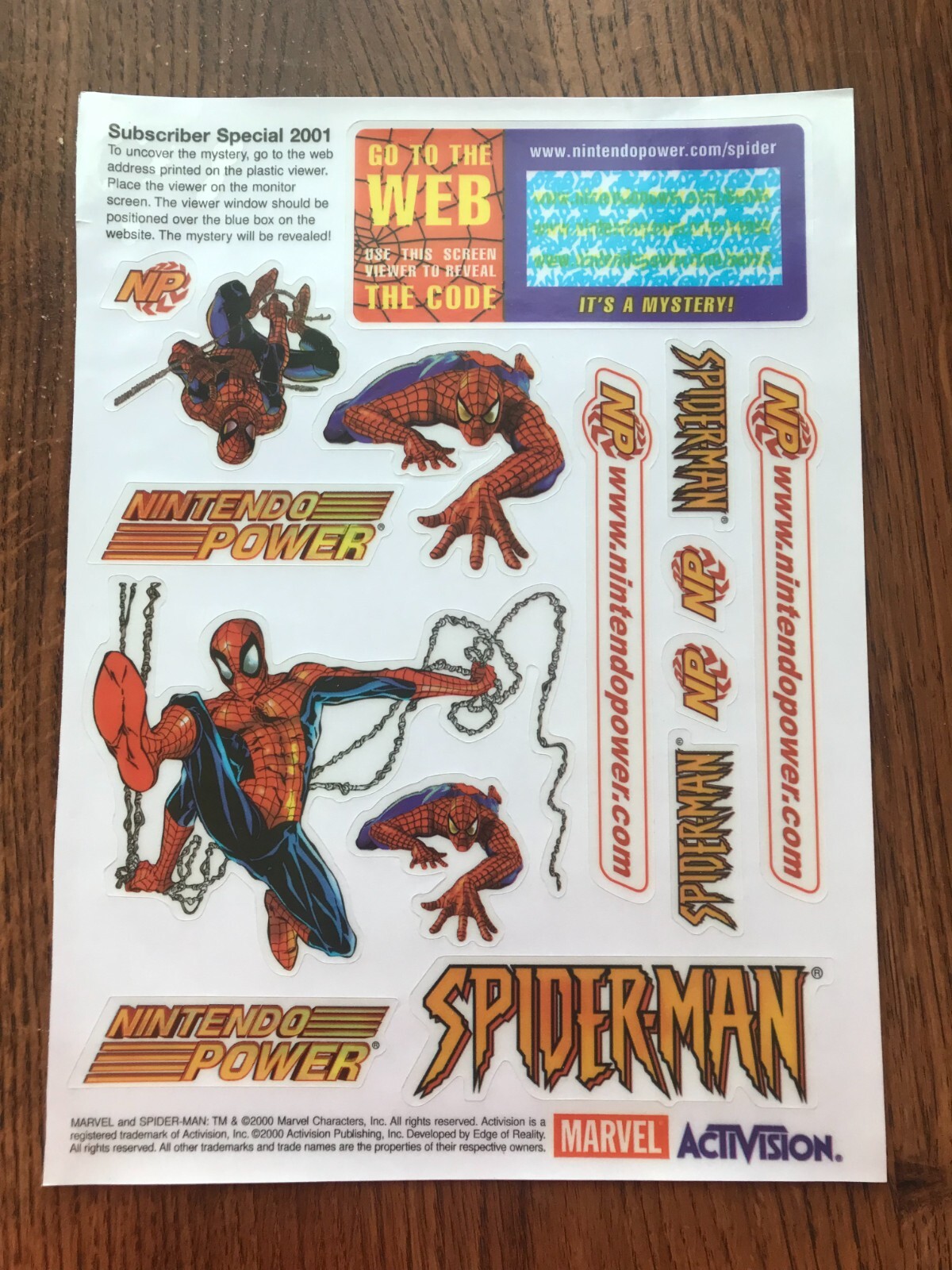 Nintendo Power Club Spiderman Stickers 2001 Marvel Disney MCU Activision
