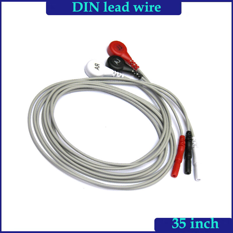 2Pcs 3-lead  ECG EKG Lead Cable Snap Din Type 1.5mm Type AHA Leadwire 3ft 0.9M