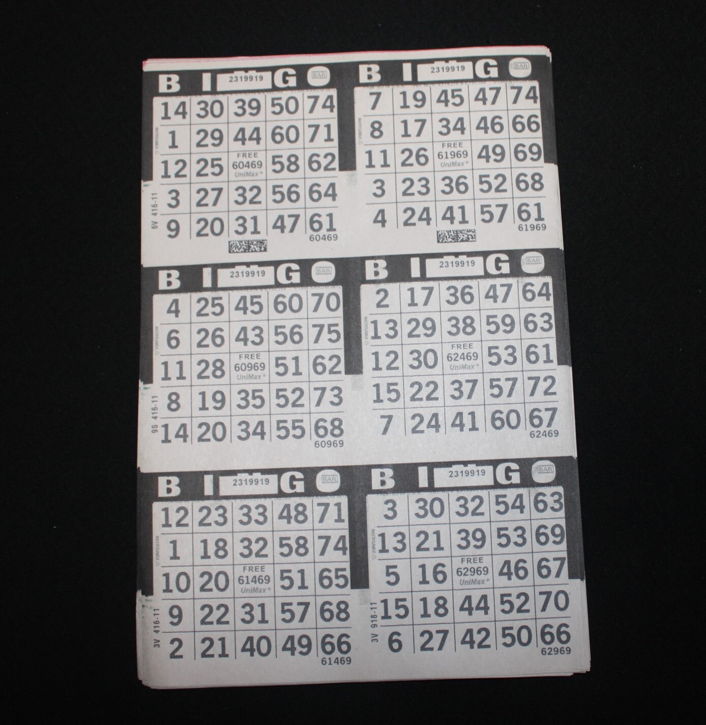 BINGO PAPER Sheets 6 on 1 Black Border 50 sheets