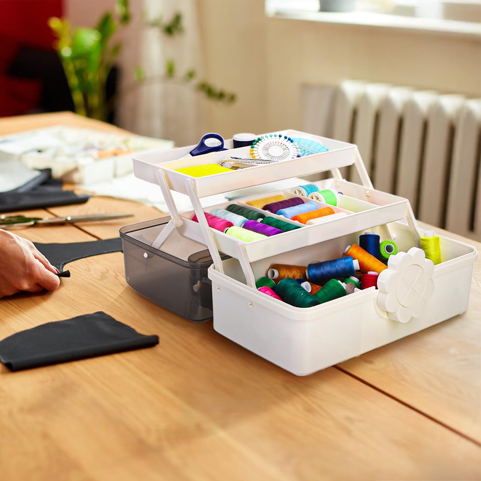 Three-Layer Plastic Dividing Storage Box, Folding Tool Box Organizer with 2 T...
