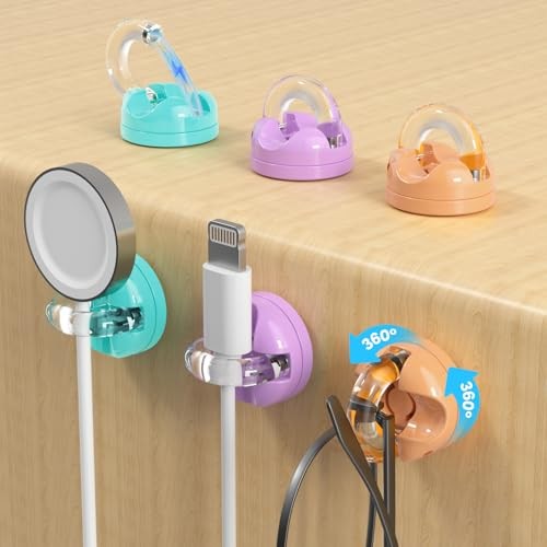 Rotatable Magnetic Cable Clips, Smooth Adjustable 6-Pack Purple-Orange-Cyan