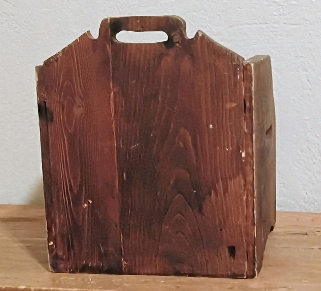 Antique Handmade Wooden Step Stool with Handle Rustic Brown Stained Portable