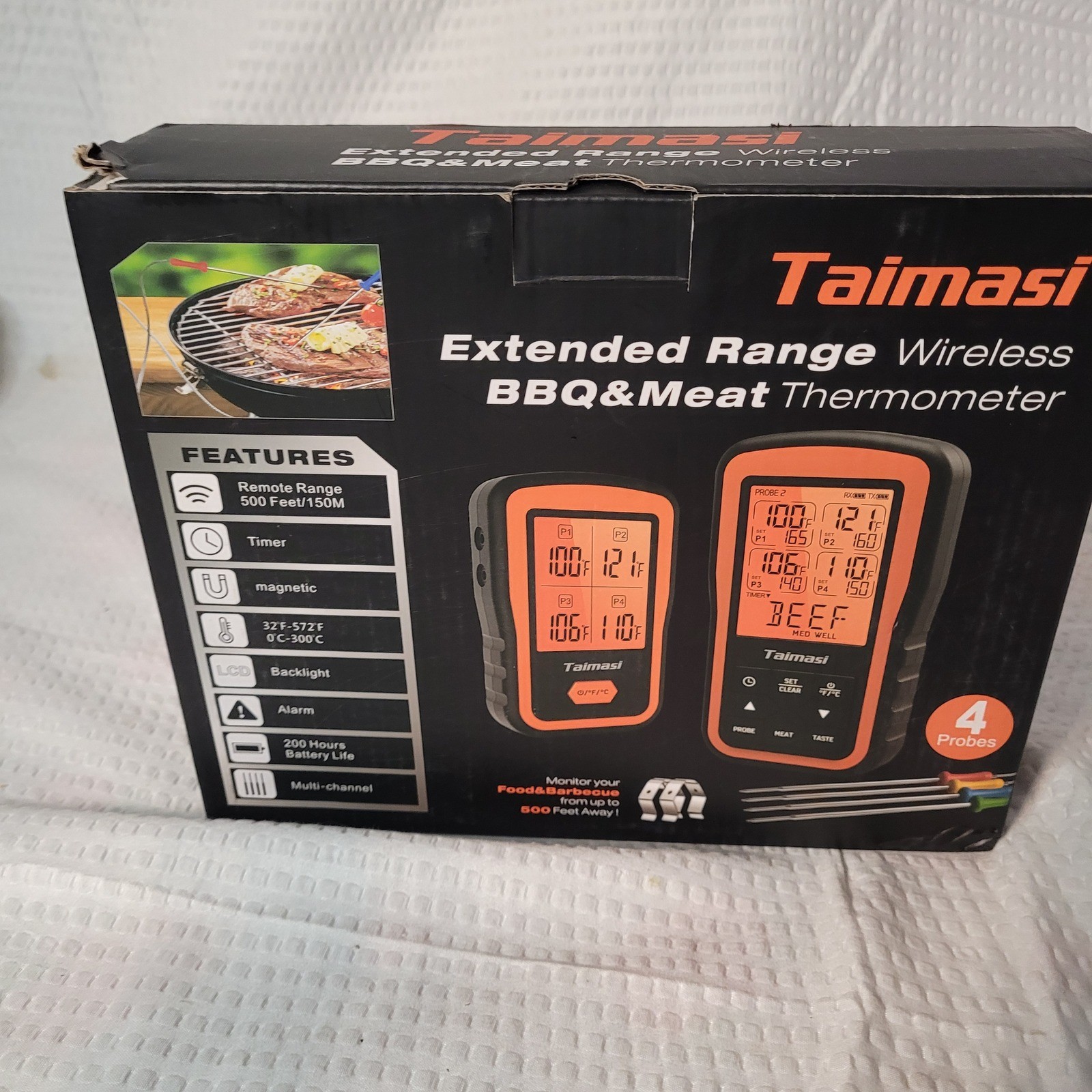 Taimasi Wireless BBQ Meat Thermometer 4 Probes 500ft Range Digital Grill Smoker