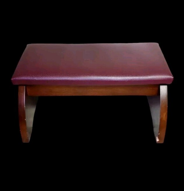 Robert Smith Wooden Footstool W/ Padded Cushion 100% PVC Vinyl Brown & Burgundy