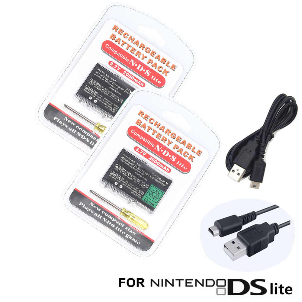 2 Battery for Nintendo DS Lite DSL NDSL USG-003 +USB Charger Charging Cable Cord