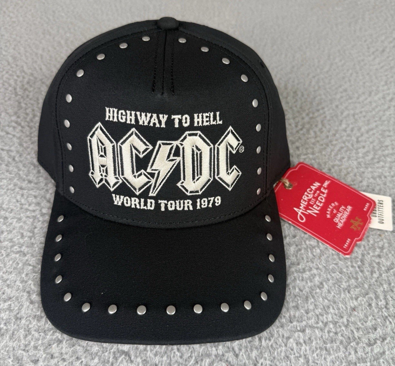 AC/DC Hat Black Studded Snapback Cap Highway To Hell World Tour 1979 Band NWT
