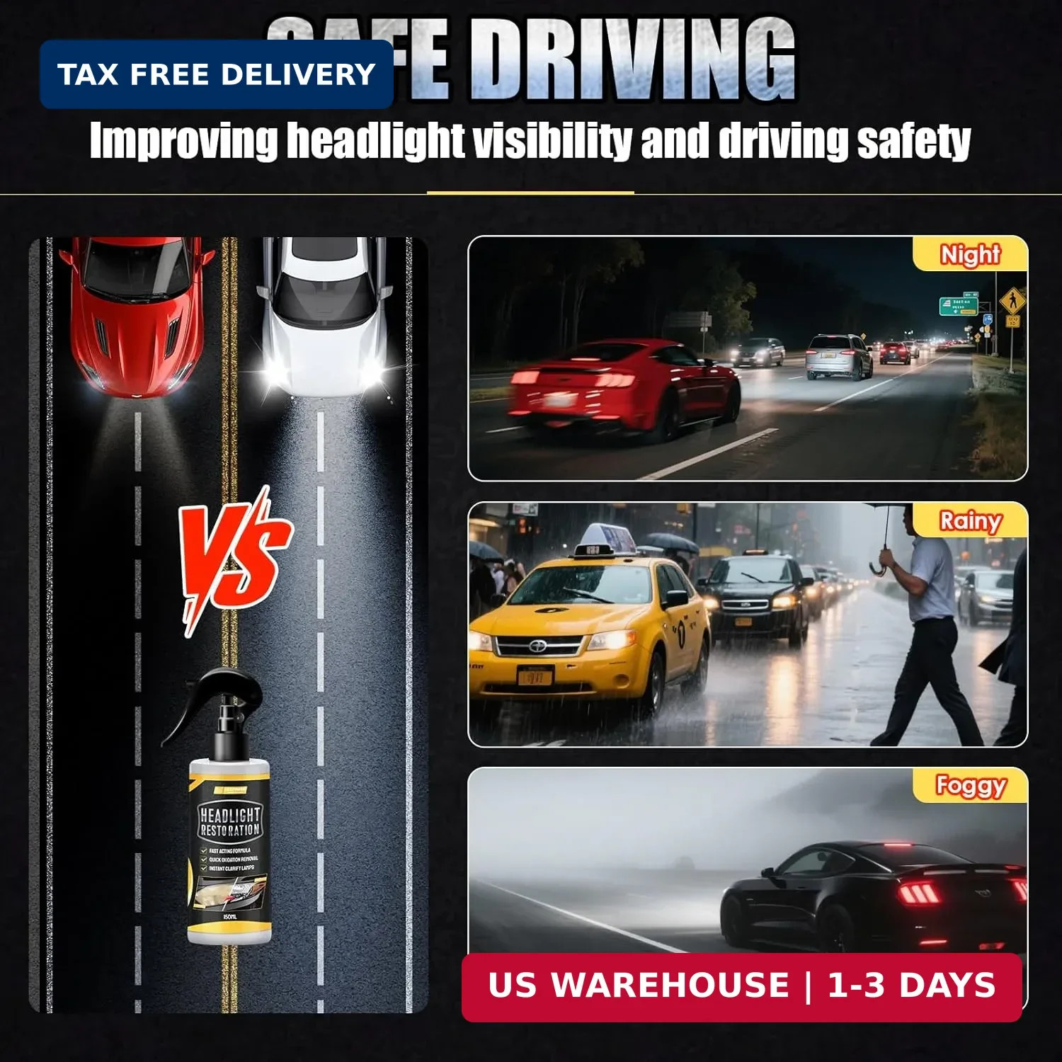 Headlight Restoration Kit, Instantly Restores Yellowing, Oxidation and Cloudy, B
