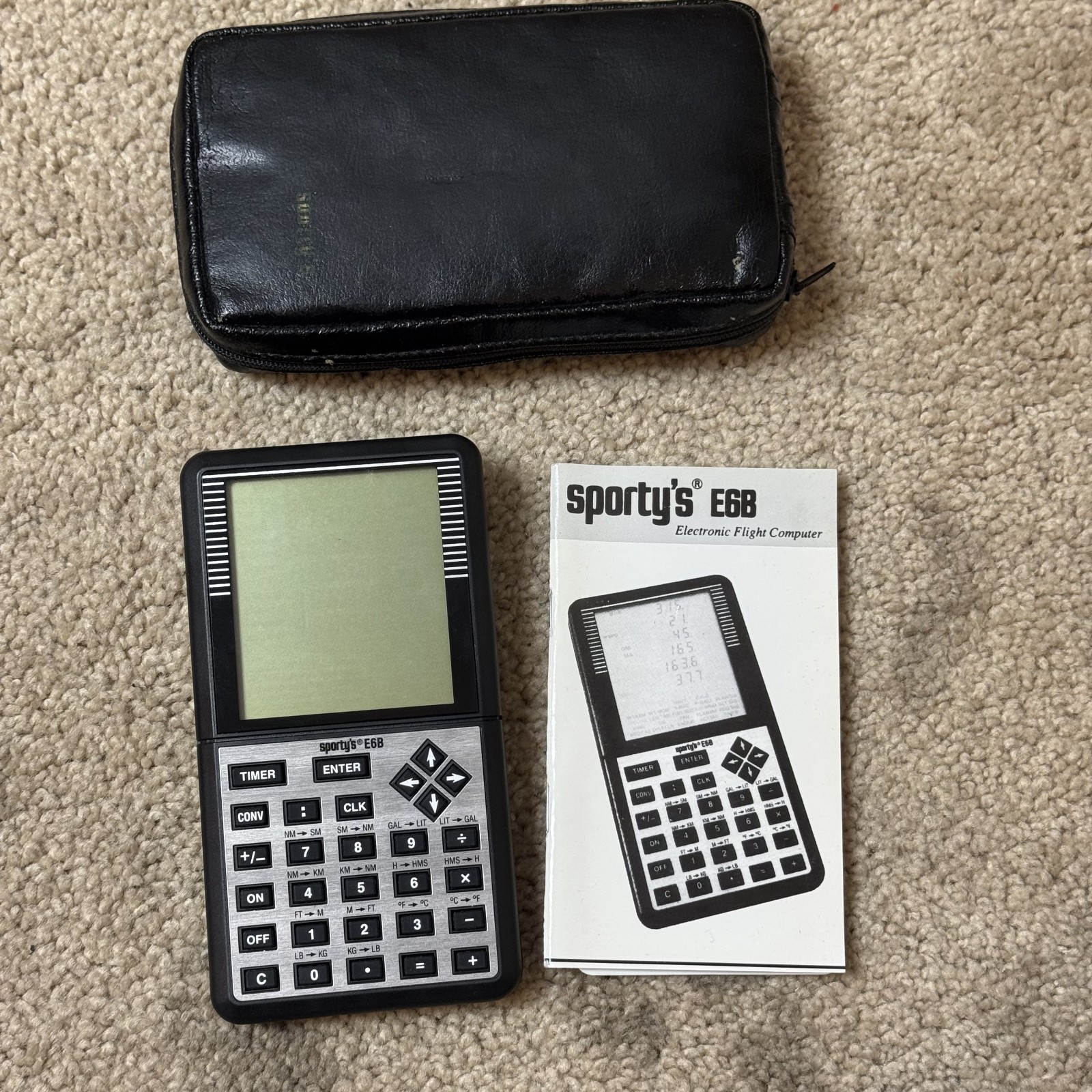 Sporty’s E6B Electronic Flight Computer Manual Case FOR PARTS AS IS No Power
