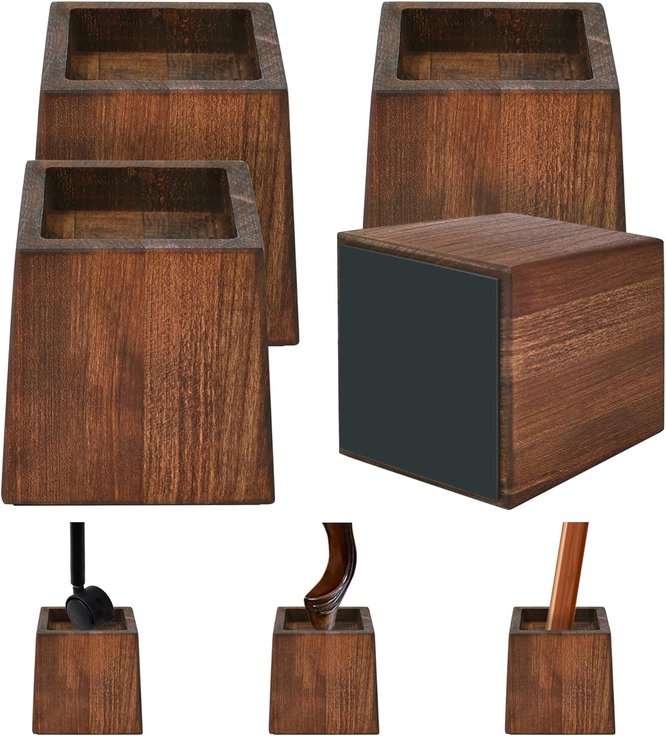 Wood Bed Risers Heavy Duty Support Loading 2200lbs 4 Pack Furniture Riser Leg...