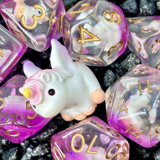 Sage's Baby Unicorn Familiar Resin Polyhedral Dice Set + Figurine | Dnd D&D RPG