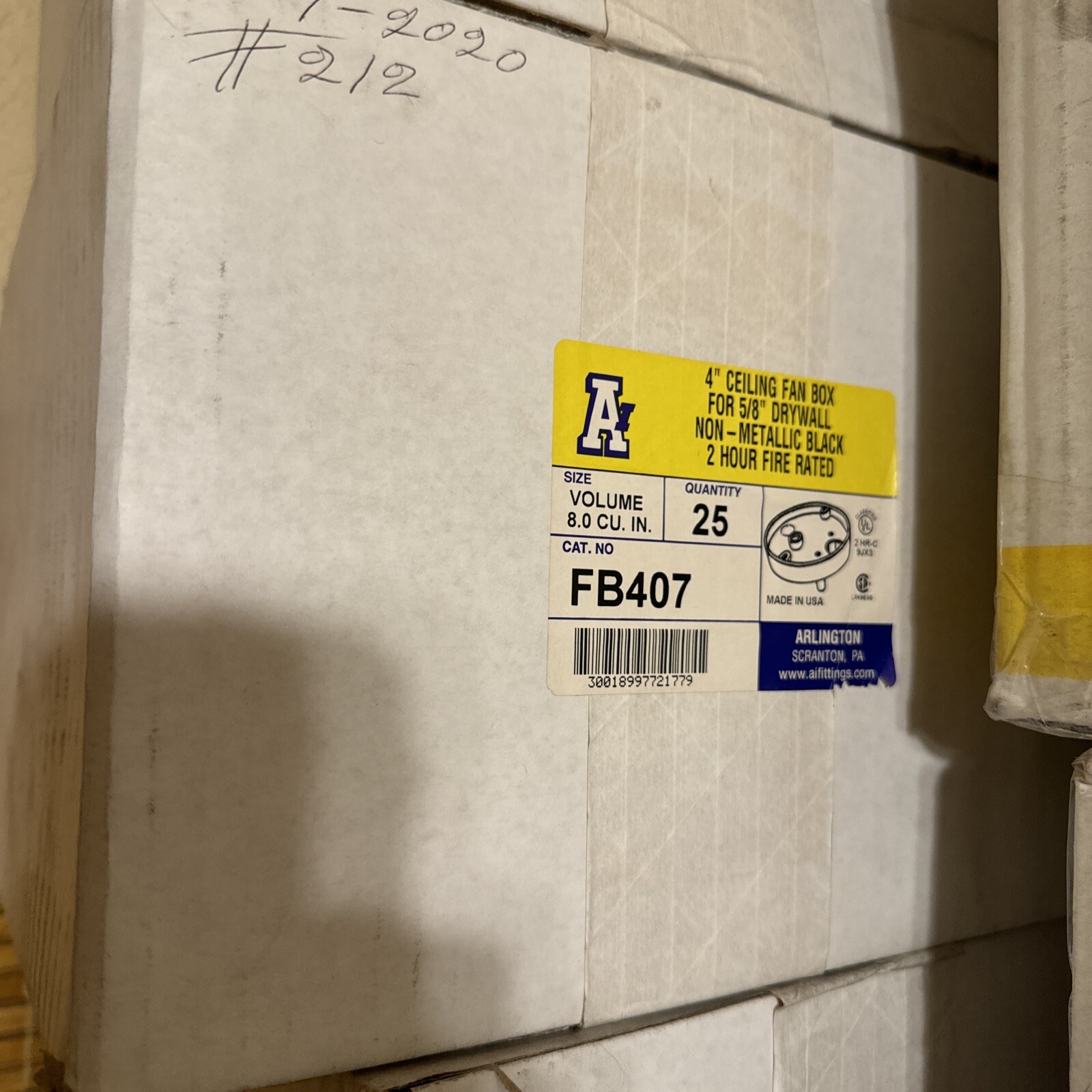 Lot 25 pcs Arlington 4" Ceiling Fan Box FB407  5/8" Drywall Non Metallic Black