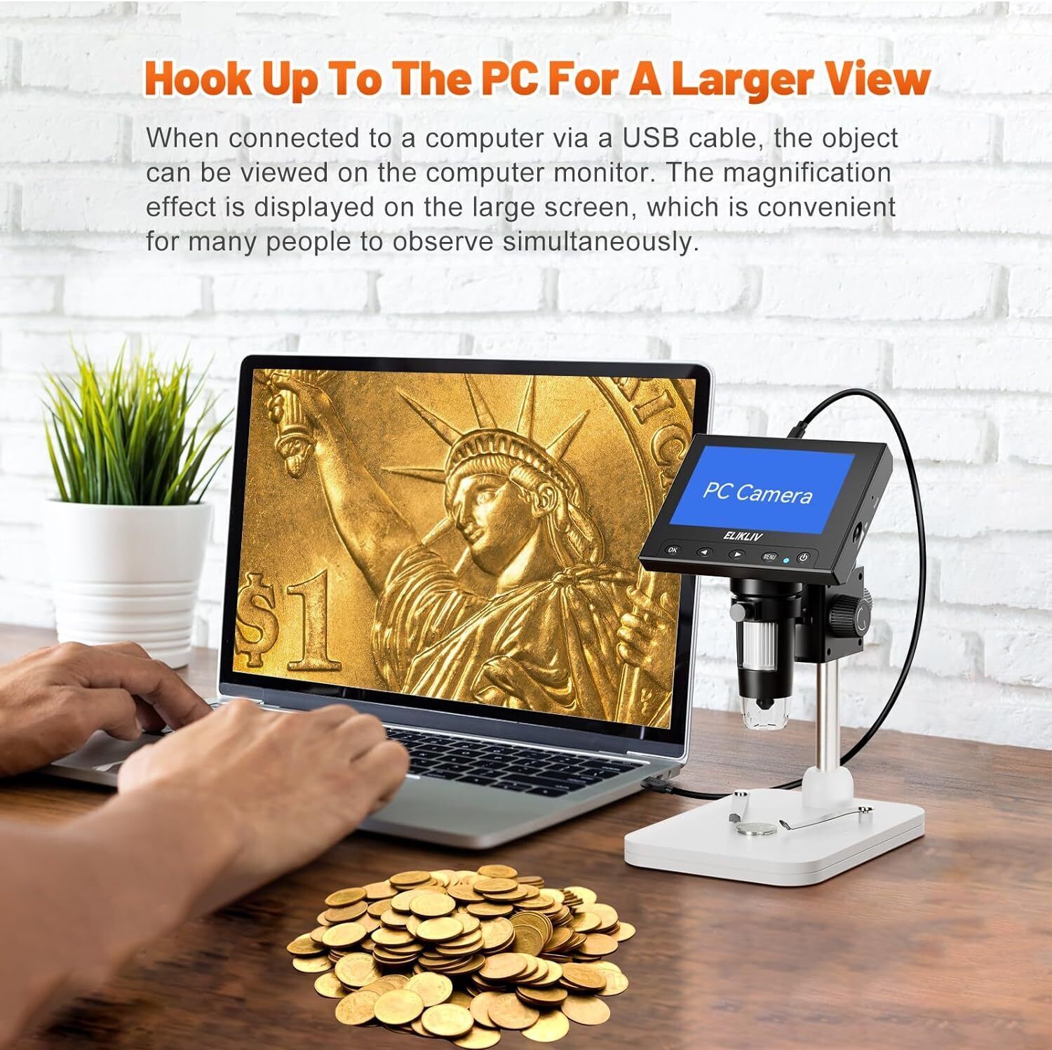 Microscope LCD Digital Coin Microscope 1000x Coin Magnifier 8 Adjustable Lights