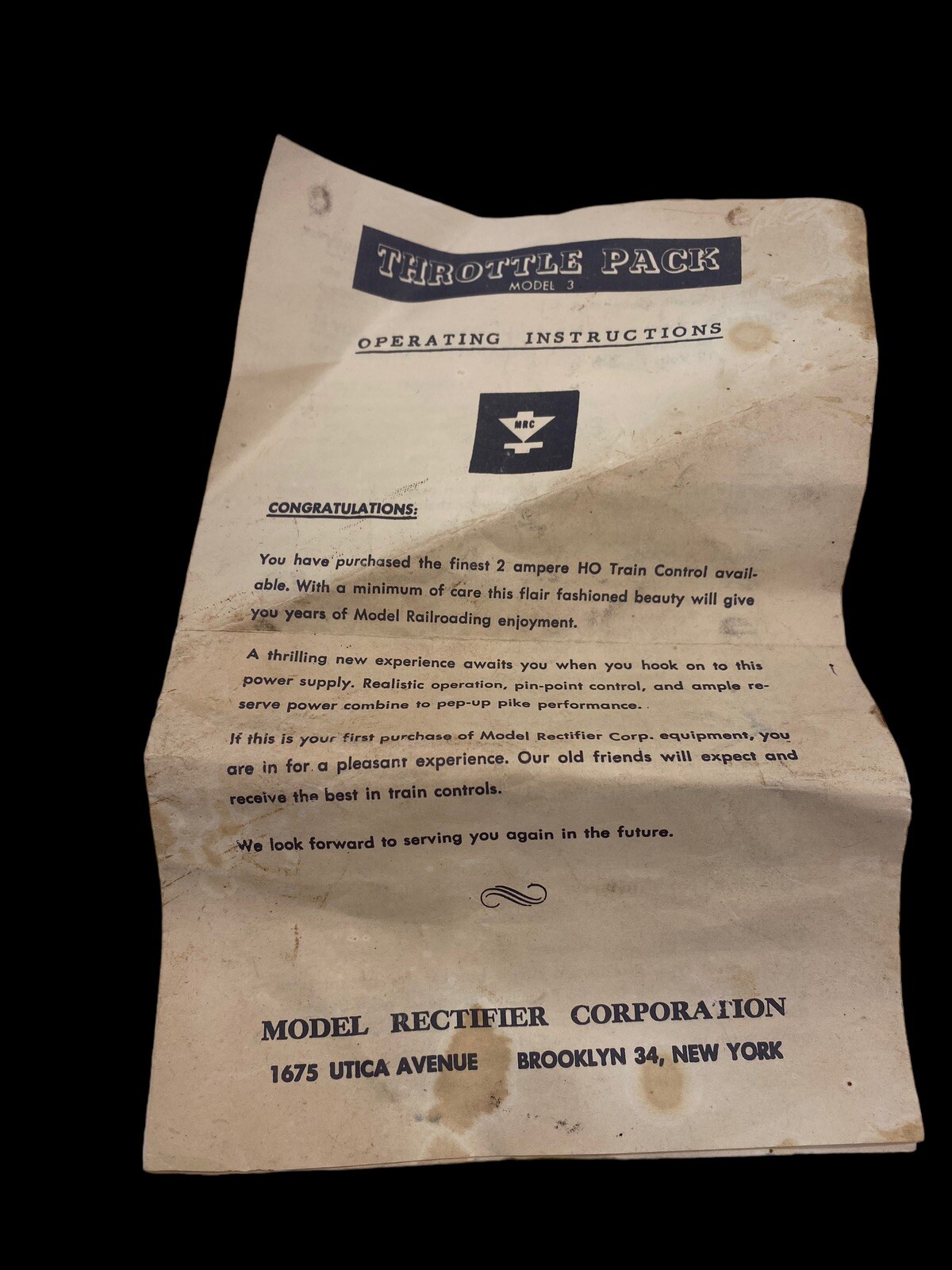 Throttle Pack Rectifier HO Transformer Operating Instructions Manual ONLY Vtg