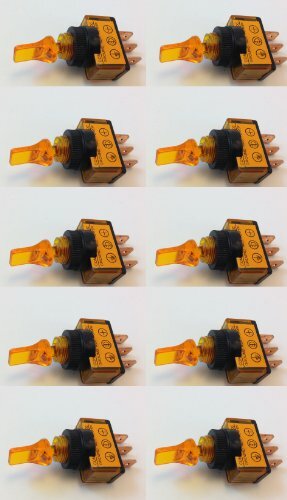 ILLUMINATED TOGGLE SWITCH ON/OFF 20 AMP 12VDC COLOR (10 PACK, AMBER)