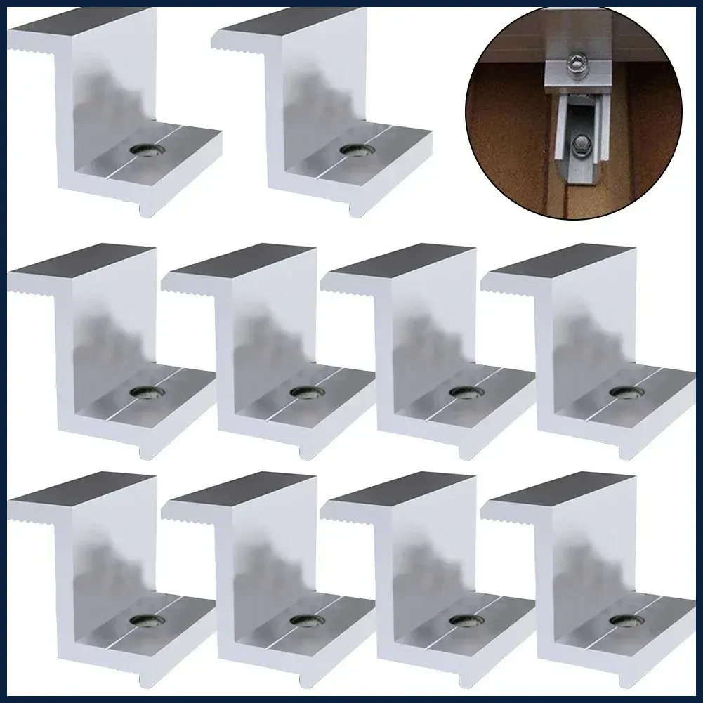 10Pcs Aluminum Alloy PV End Clamps Solar Photovoltaic Brackets For Solar Module