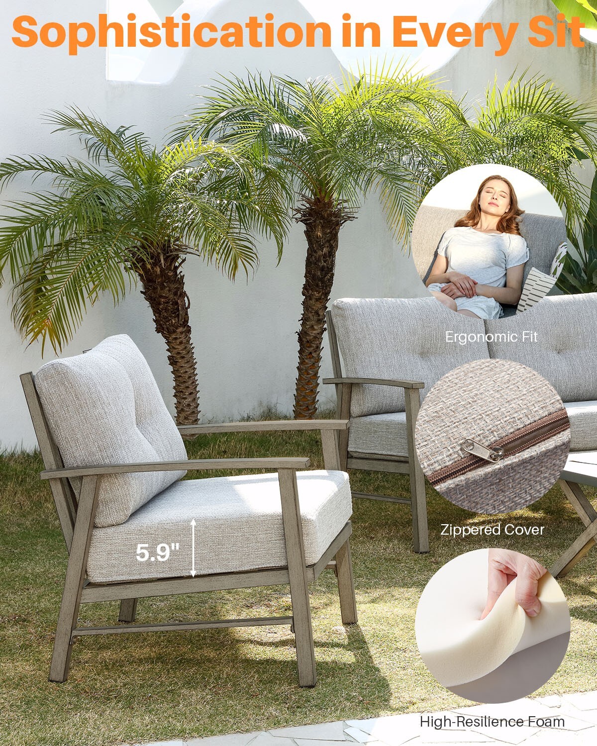 SeeHill 2 Pieces Outdoor Patio Chairs Limed Oak Aluminum Conversation Sofa Chair
