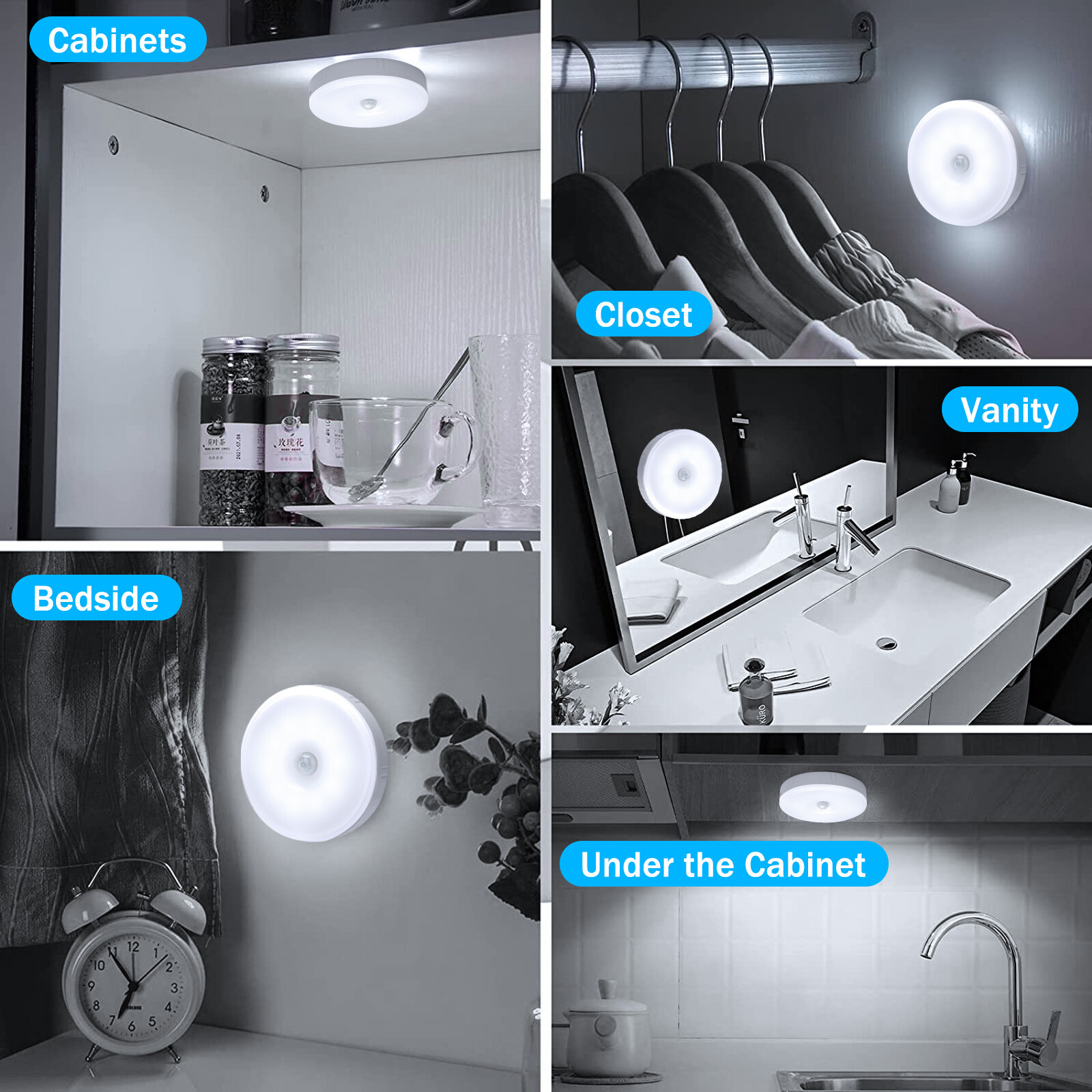 LED Motion Sensor Under Cabinet Closet Light USB Rechargeable Kitchen Lamp