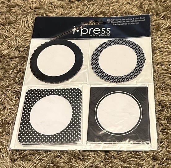 New i.Press by Hampton Art Adhesive Labels and Gift Tags 28 Pieces Black White