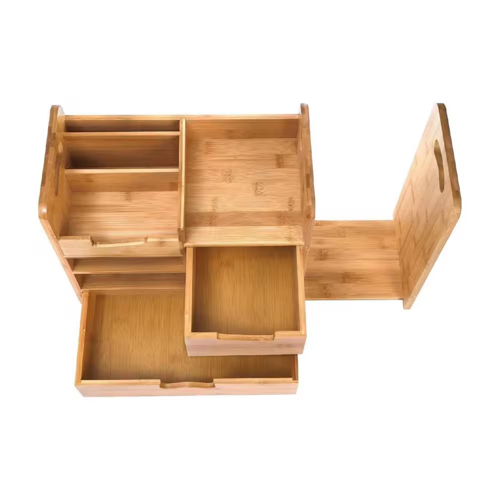 4-Tier Beige 24 In. X 12 In. Wood Office Desk Storage with Adjustable File Holde