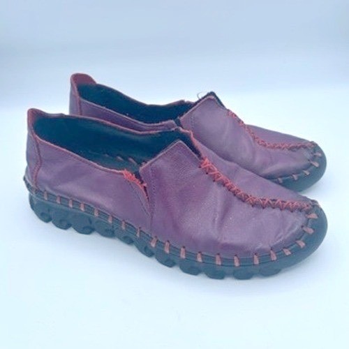 Aranchi Artisan Loafers Women 7 Purple Leather Whipstitch Slip On Shoes Korean