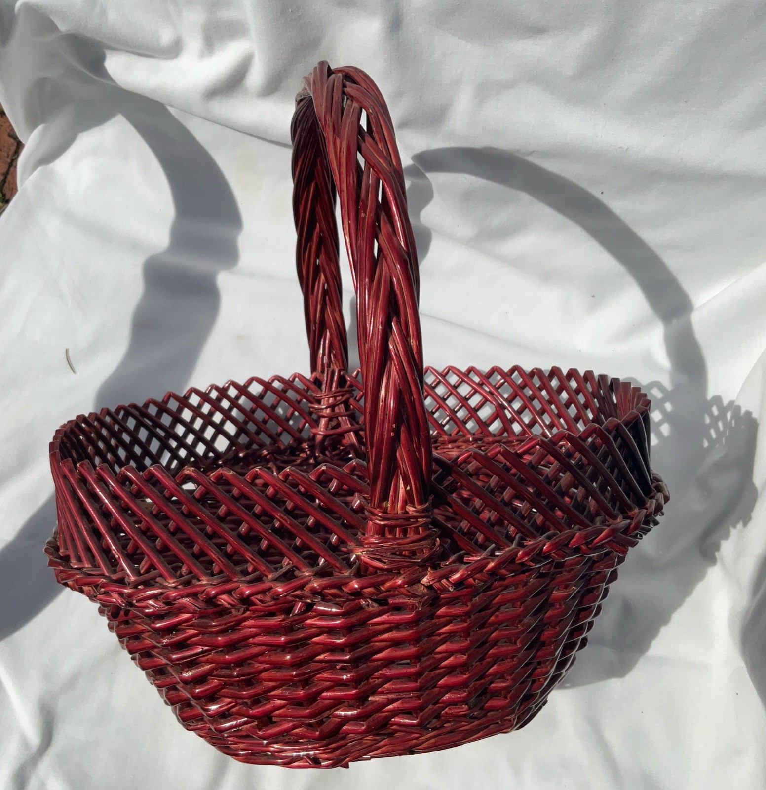 Decorative Basket Red Maroon Handle 12” Tall Unique