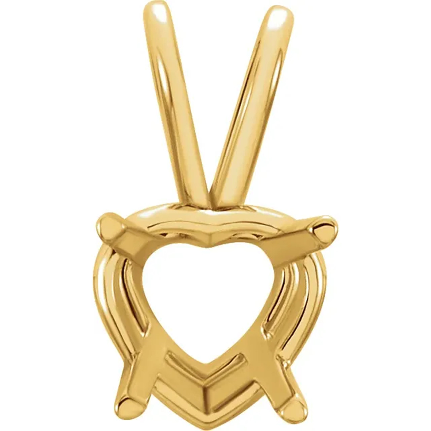 Heart Pendant Mounting 4 Prong Split Bail Basket Design in Solid 14K Yellow Gold