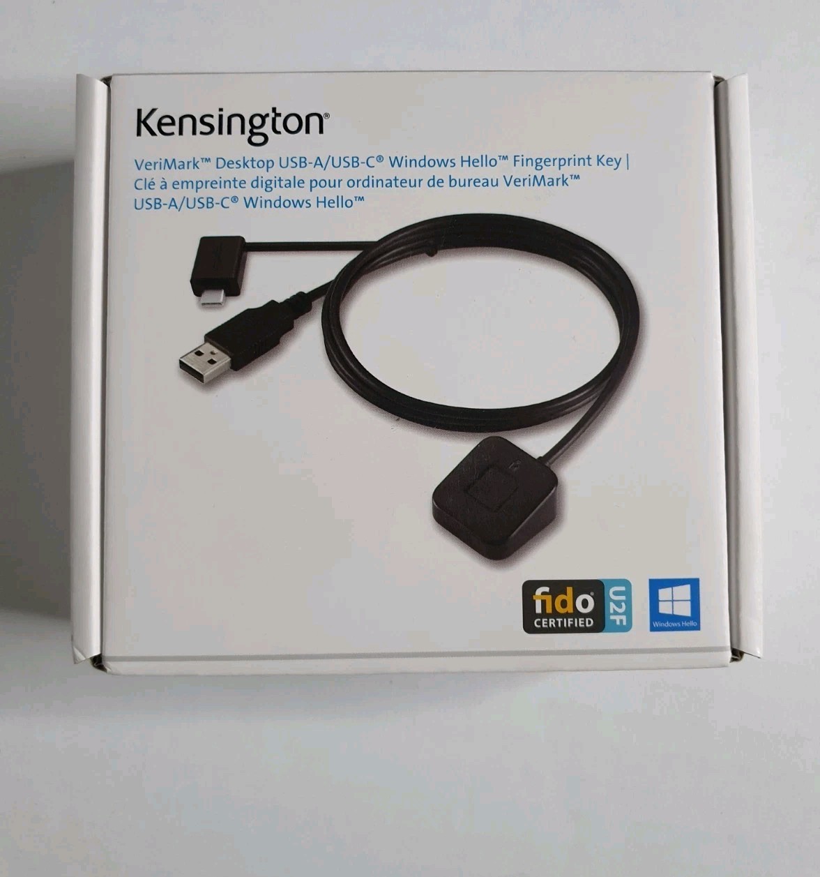 Kensington VeriMark Desktop USB-A/USB-C Windows Hello Fingerprint Key FIDO U2F