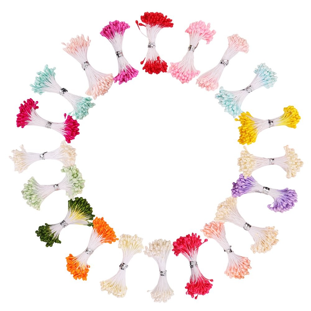 Pearl Flower Stamens 1700 PCS 20 Bundles 3mm Assorted Colors for Cards