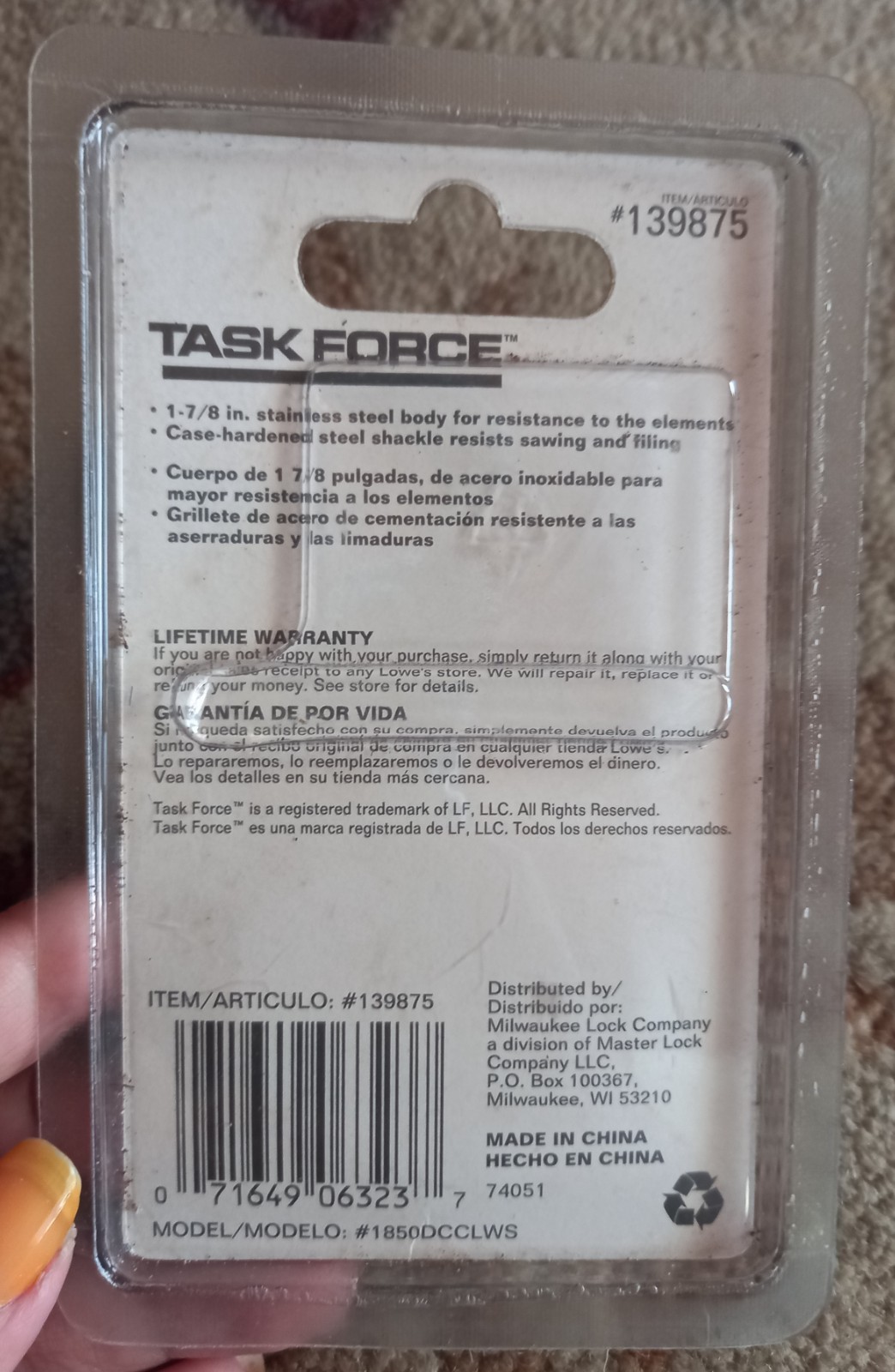 Task Force 1-7/8 in Wide Combination Padlock with Three Digit Combination
