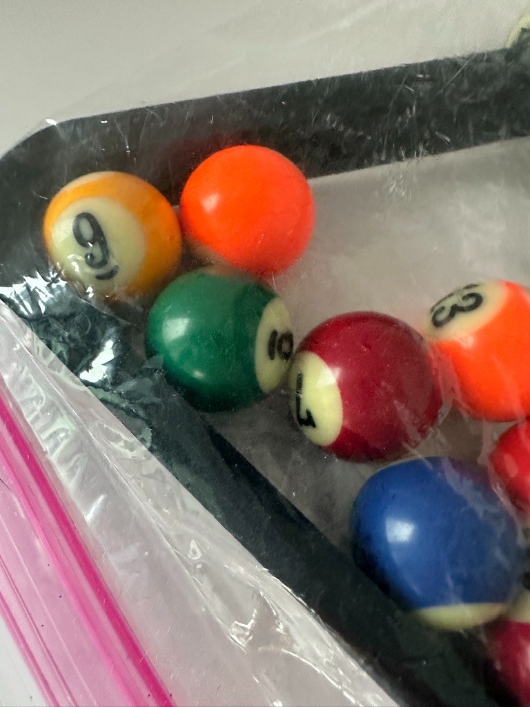 Miniature Billiards Pool Ball Set with Triangle Rack 16 Piece