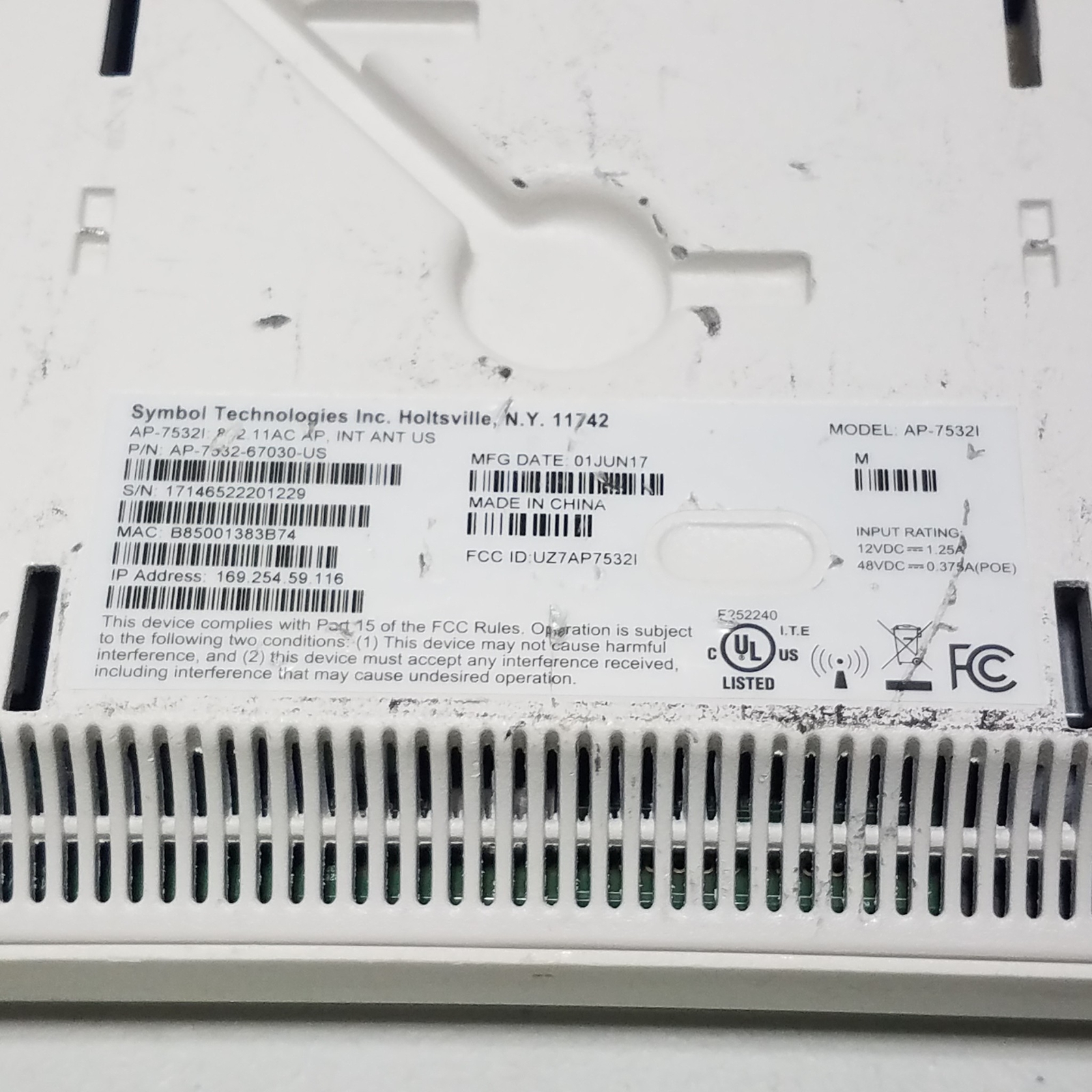 Symbol Technologies AP-7532I AP-7532-67030-US Wireless Access Point - White