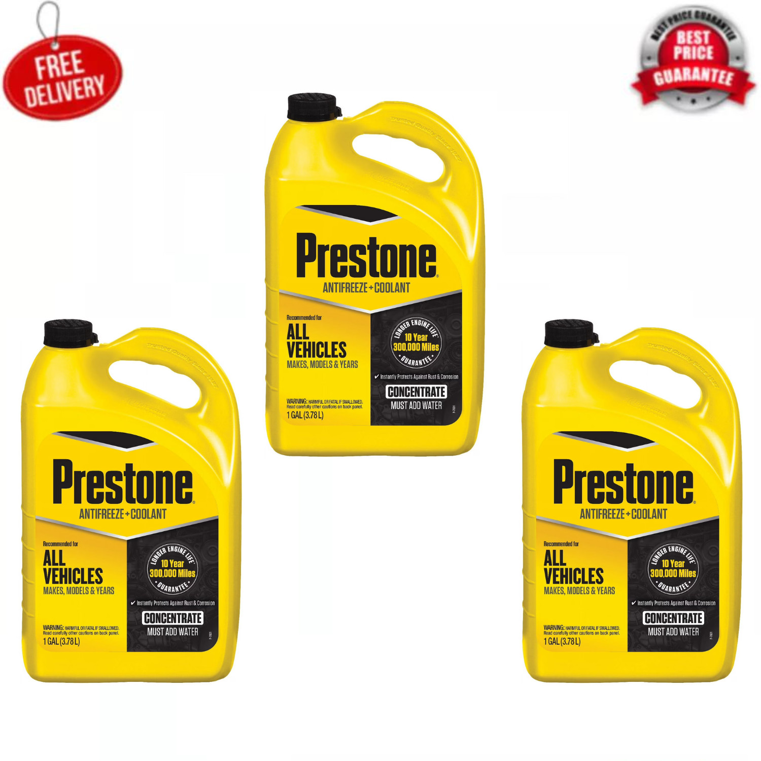3PK Prestone All Vehicles 10yr/300k mile, Antifreeze+Coolant, Against Rust 1 Gal